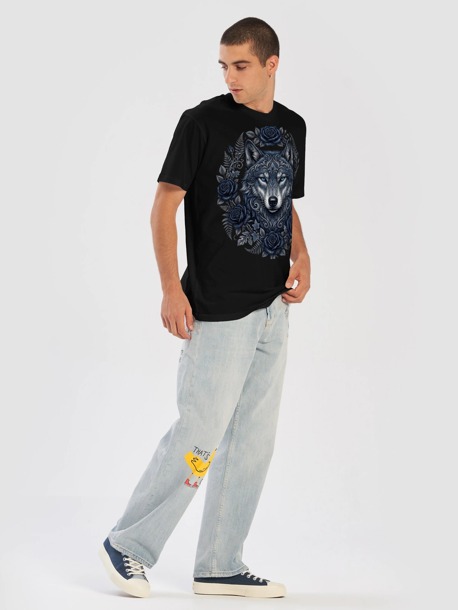 Gothic Wolf Rose T-Shirt, Mystical Wolf Head Graphic Tee, Dark Nature Floral Shirt, Wolf Lover Gift for Him or Her product image (24)