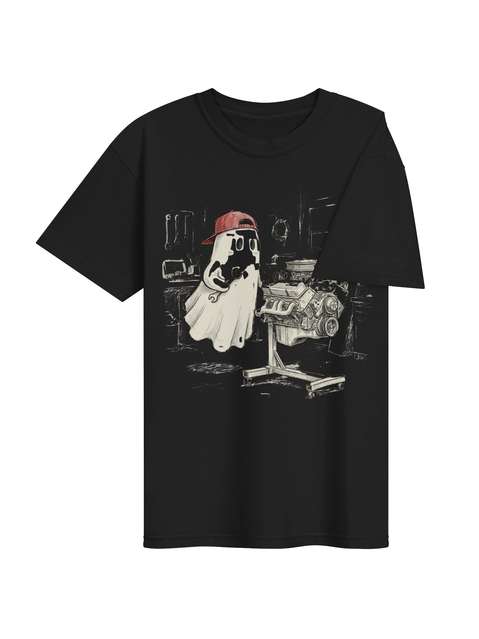 Funny Halloween Ghost Mechanic Wrenching On Engine Auto Shop Premium Tri-Blend T-Shirt Oversized T-Shirt product image (20)