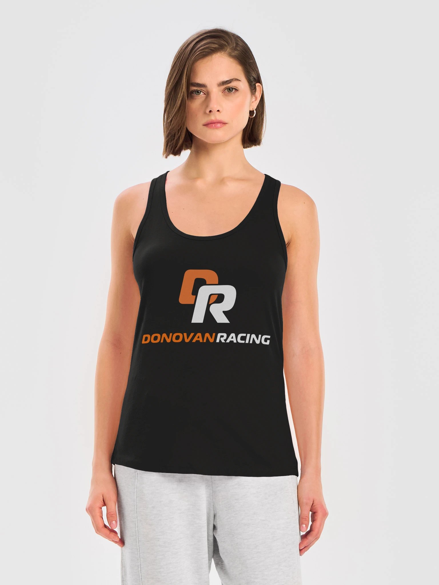 Donovan Racing Women's Racerback Tank | Orange and White Lockup product image (3)