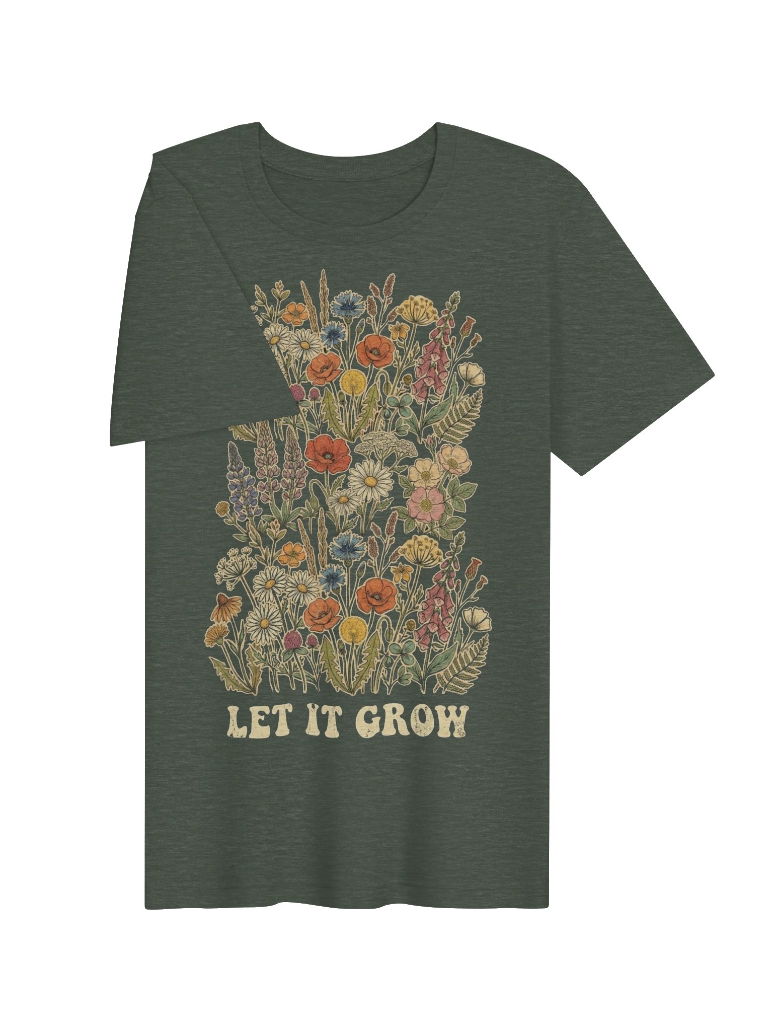 Boho Retro Floral Tee, "Let It Grow" Wildflower Collage Shirt for Nature Lovers & Wild Spirits product image (4)