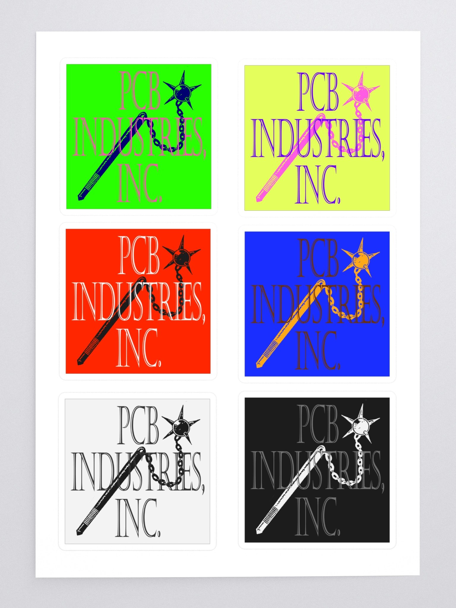 6-pack kiss cut 'pcb industries, inc' flail logo stickers product image (3)