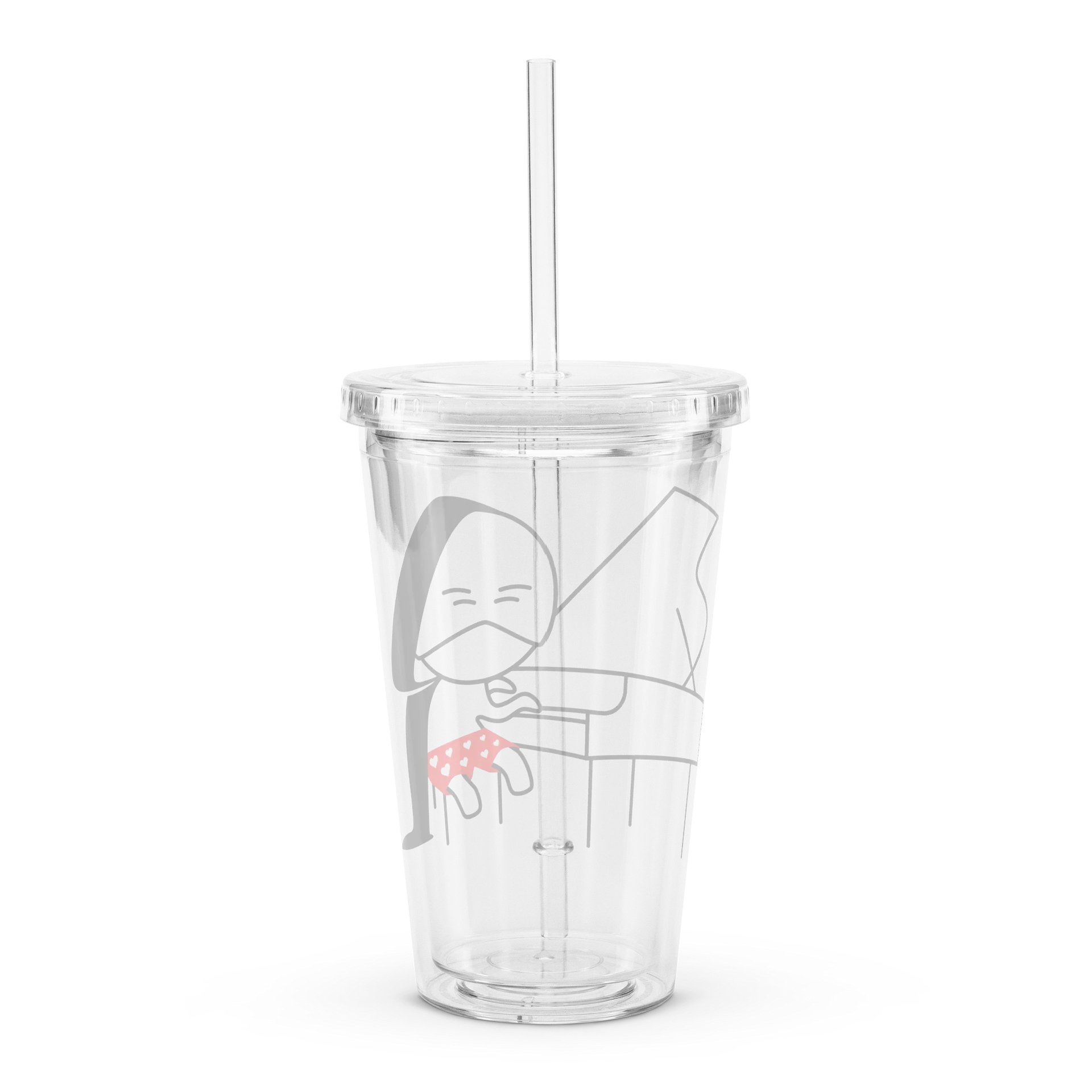 *BRAND NEW* Man. Mask. Piano. Pants. Double Walled Clear Plastic Tumbler (16 oz) BLACK product image (2)