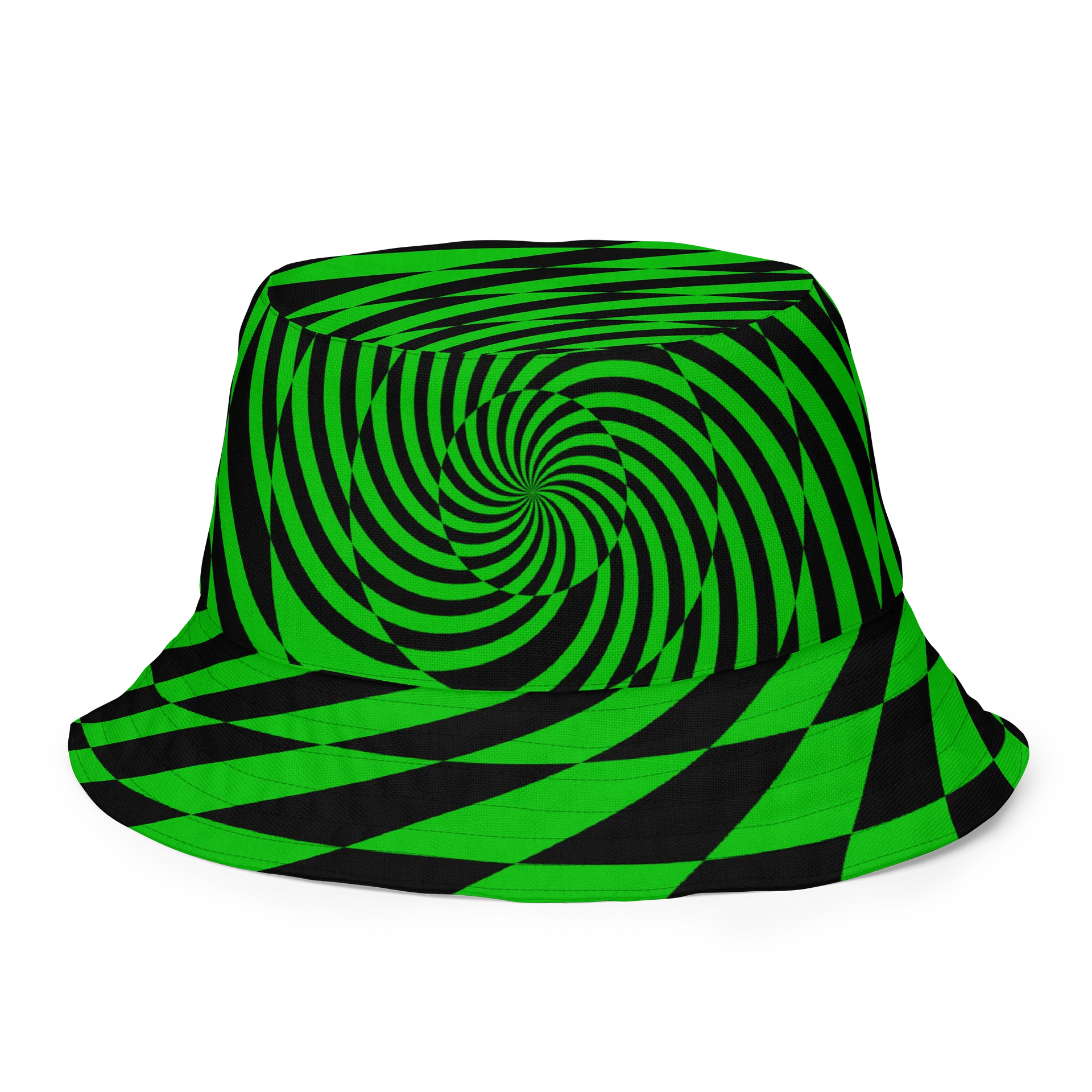 Trippy Raver Reversible Bucket Hat, Psychedelic Spirals EDM Accessory, Techno Dance Party Ravewear, Neon Green Pink Black Festival Fashion product image (8)