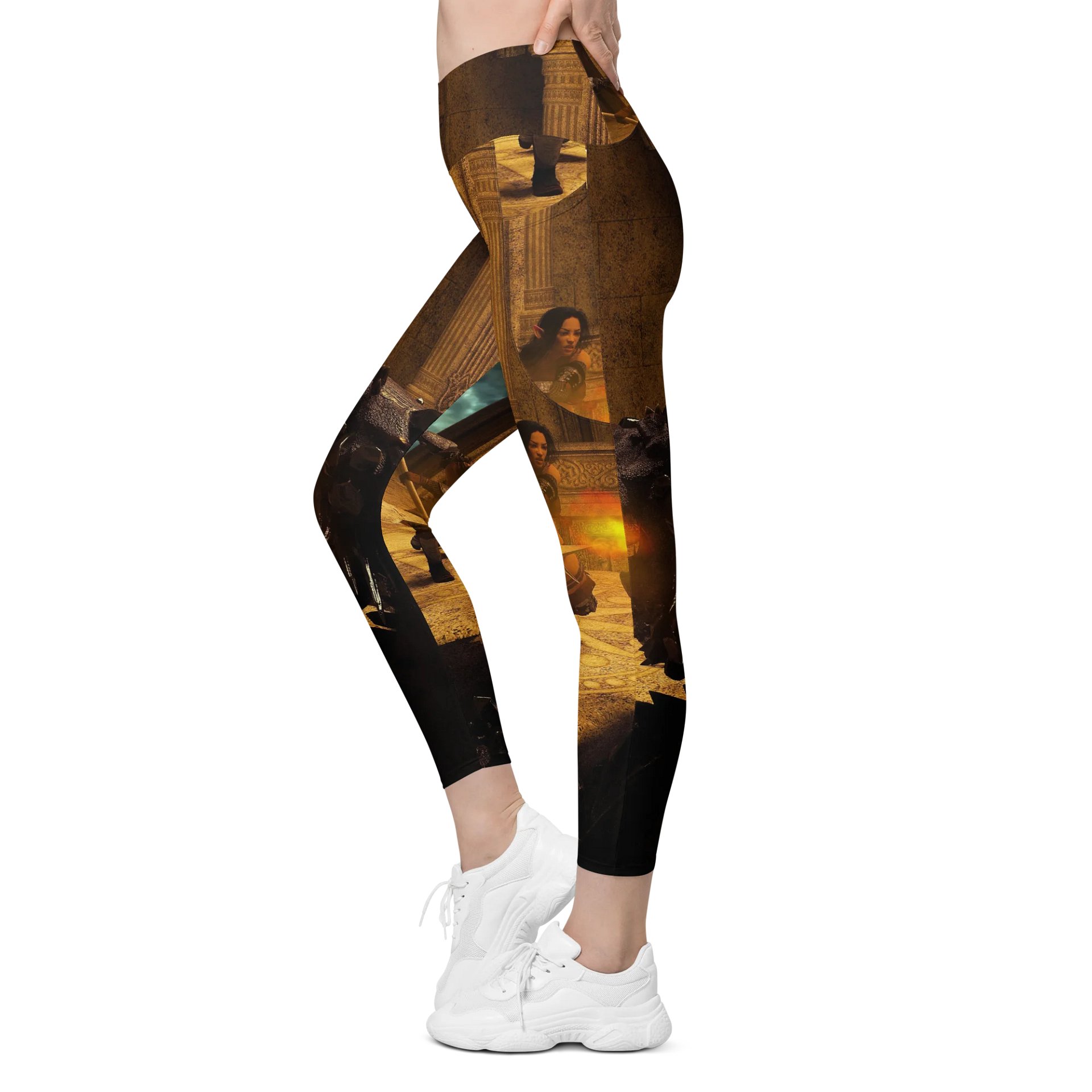 'Elven Stories - Warriors Cry Too' Crossover Leggings with Pockets product image (4)