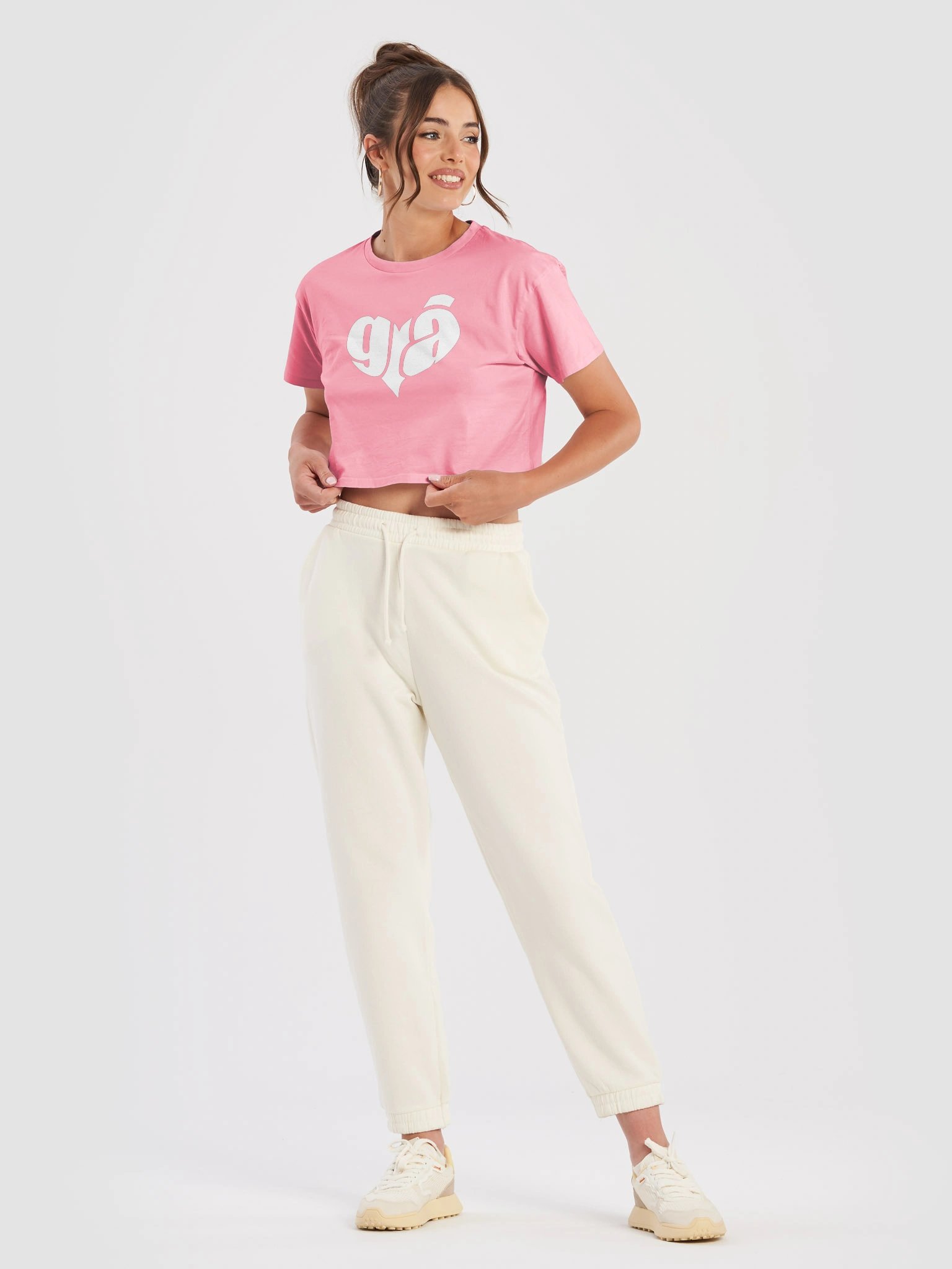 Grá Means Love 🩷 Pink Premium Crop Tee in Irish / Gaeilge / Gaelic product image (3)