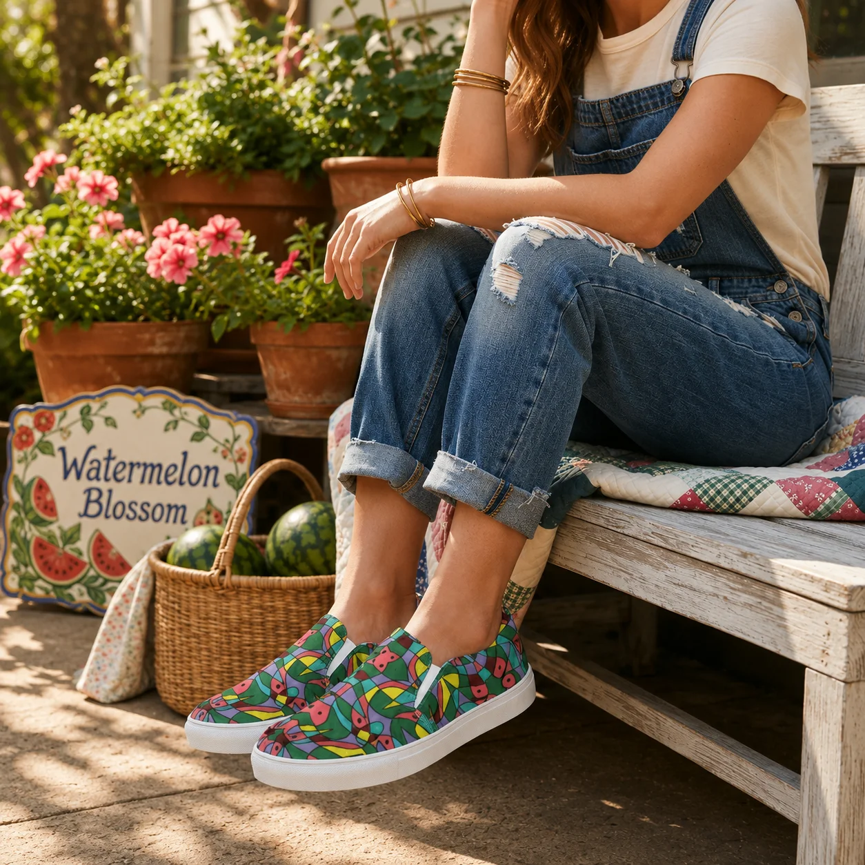 Watermelon Bloom – Women's Slip-On Canvas Shoes product image (1)