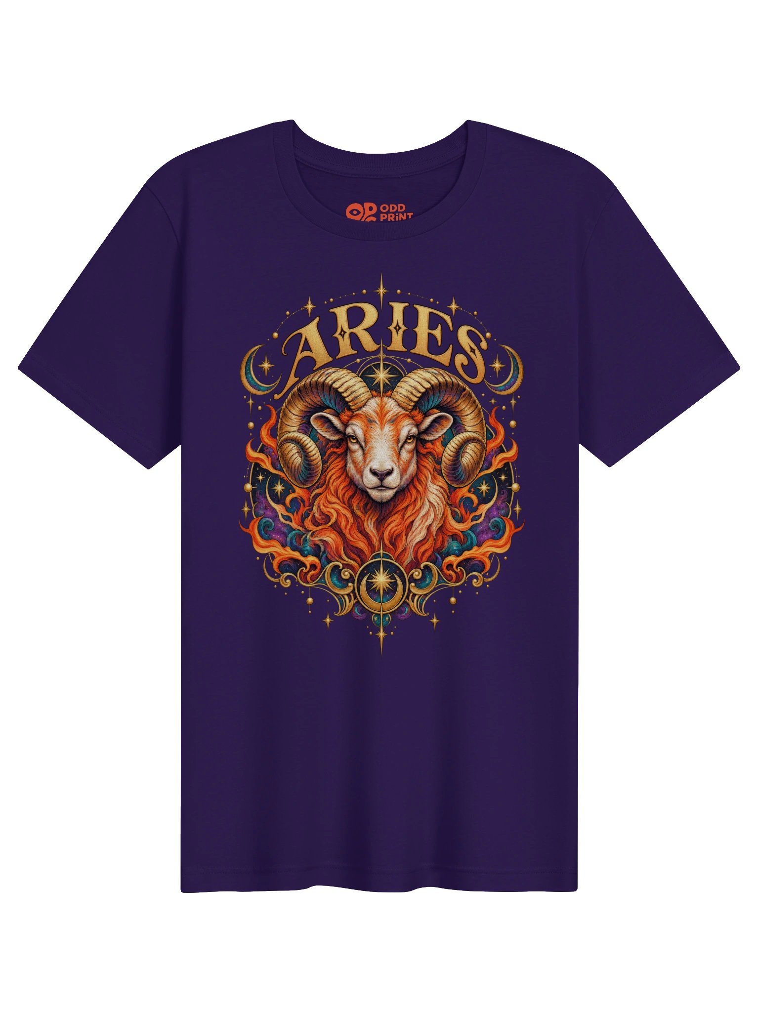 Aries Zodiac T-Shirt With Fiery Ram and Celestial Stars product image (4)