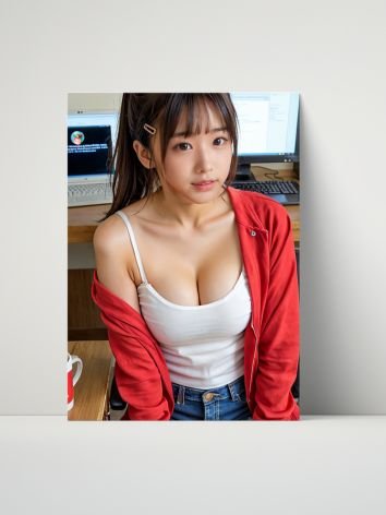 Kawaii Red Cardigan Girl 8x10 Metal Wall Art – Gaming Setup Metal Poster product image (1)
