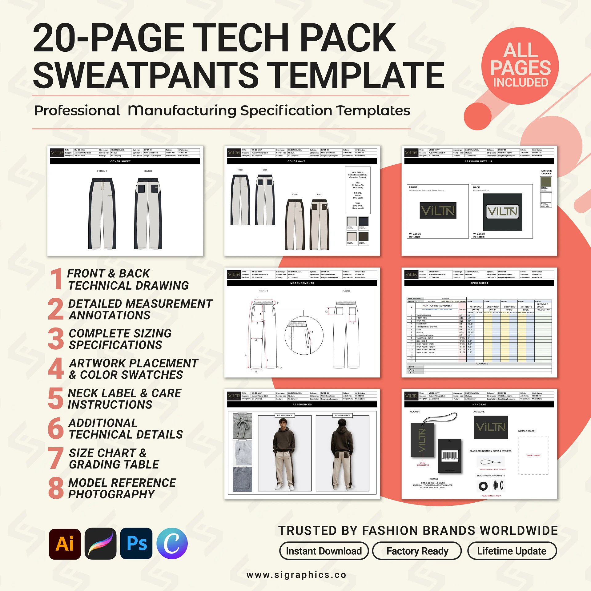 Straight-Leg Sweatpants Tech Pack Template – Editable AI File product image (2)
