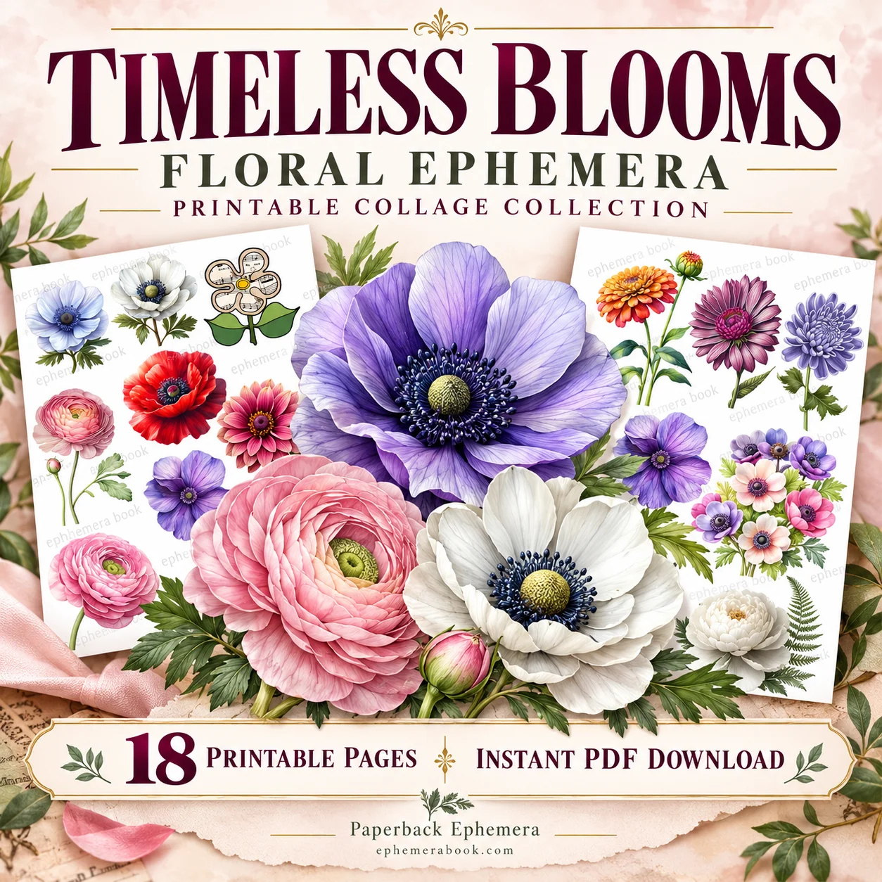 Floral Ephemera Printable PDF, 18 Pages | Ephemera Book product image (1)