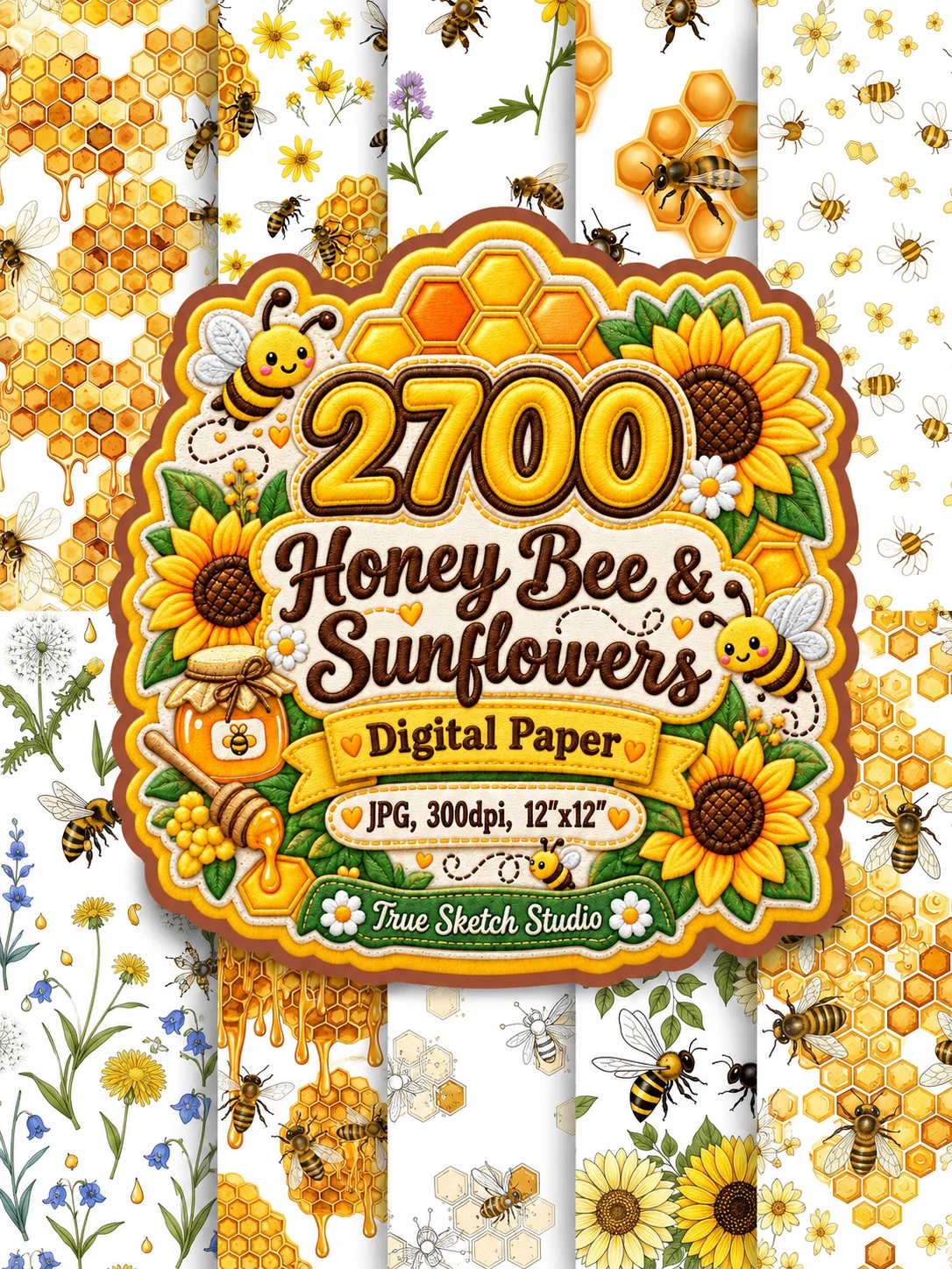 2700 Honey Bee Sunflower Digital Paper Bundle product image (5)