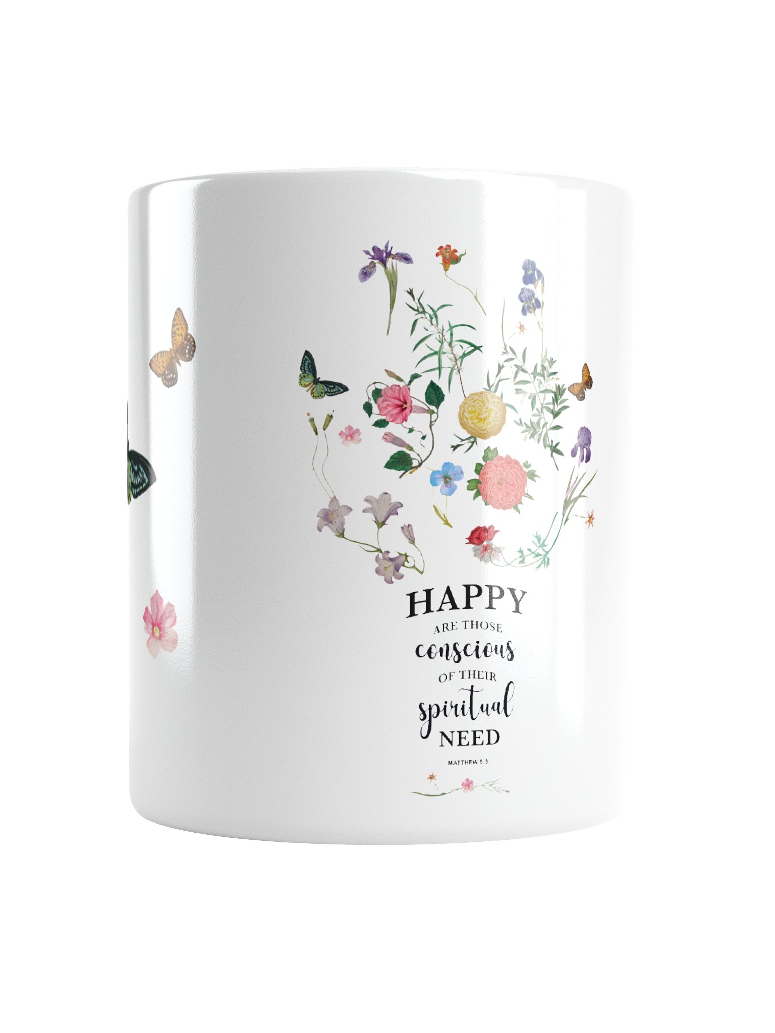 2026 Yearly Text Floral & Butterfly Mug – Matthew 5:3 Ceramic Coffee Cup product image (1)