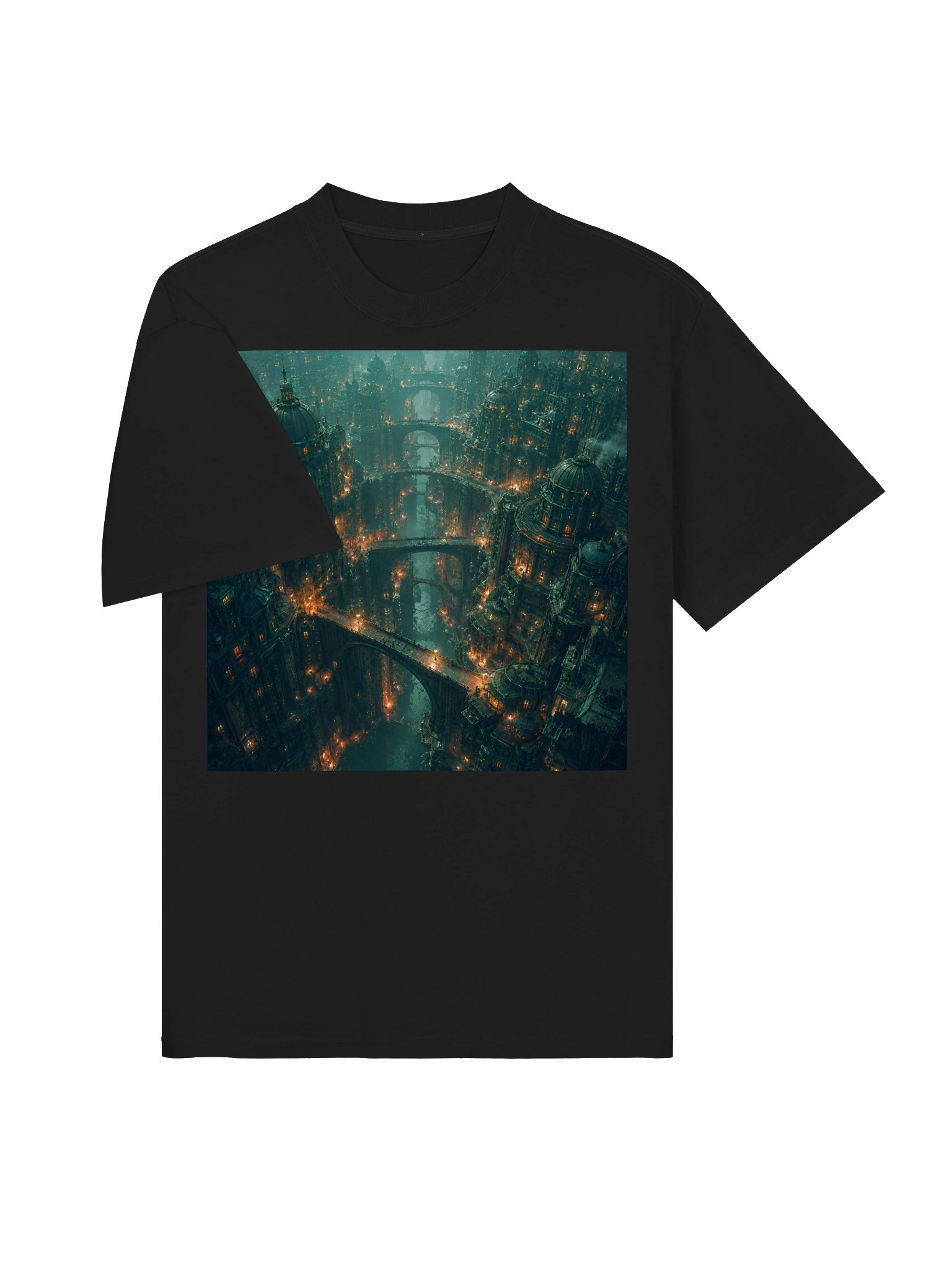Dark Futuristic City T-Shirt | Gothic Sci-Fi Architecture Oversized Black Tee product image (4)