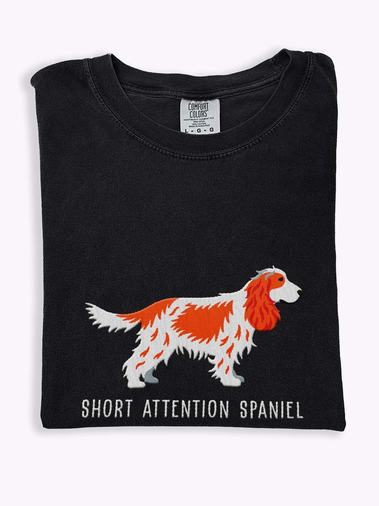 Short Attention Spaniel T-Shirt(Embroidered) of an English Cocker Spaniel(Red & White) product image (1)