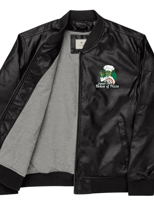 Squee’s House of Pizza Faux Leather Bomber Jacket product image (3)