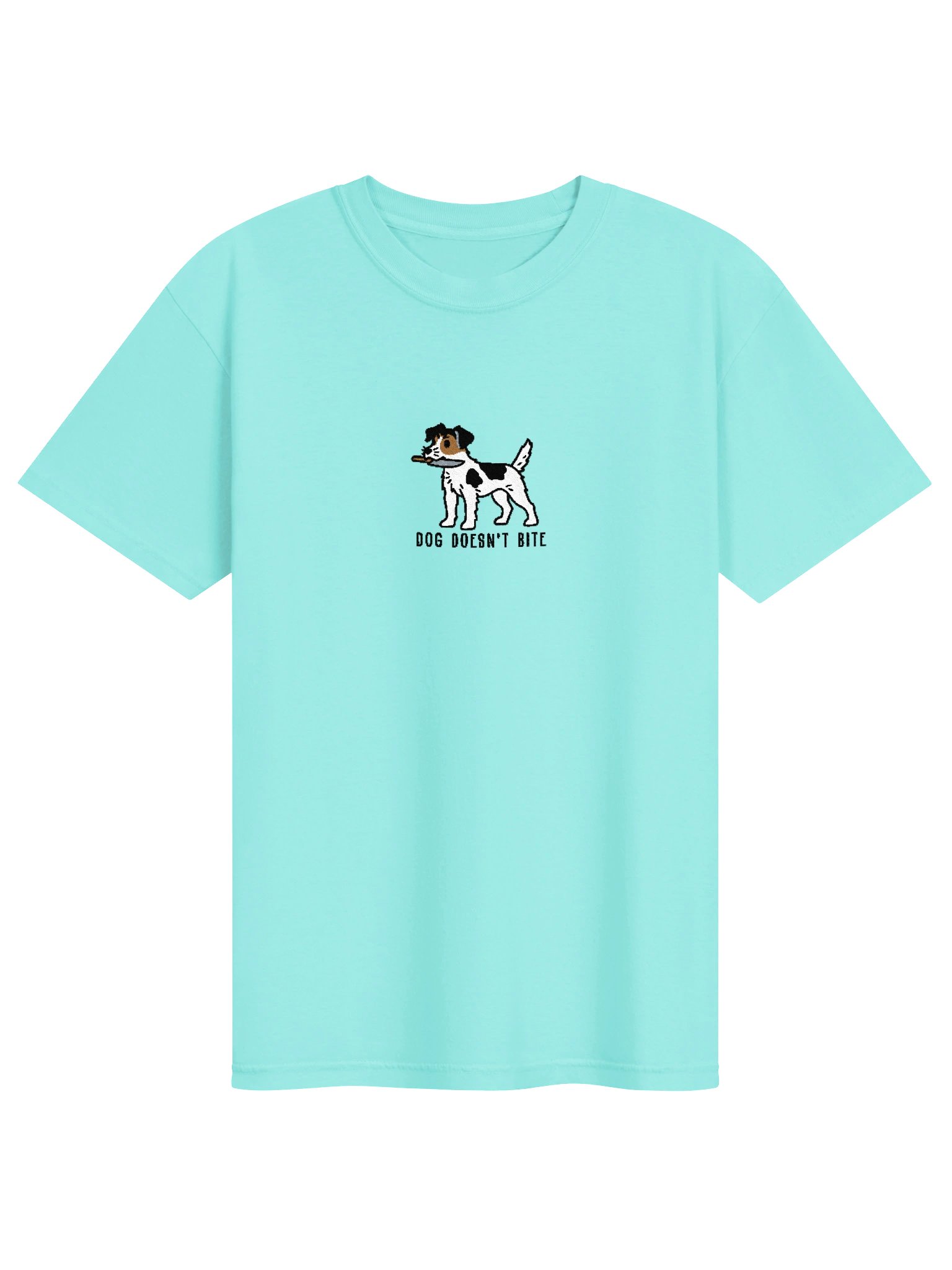 Dog Doesn't Bite Funny Chibi-Style Embroidered T-Shirt for Parson Russell Terrier(Black, Tan, & White) Owners product image (73)