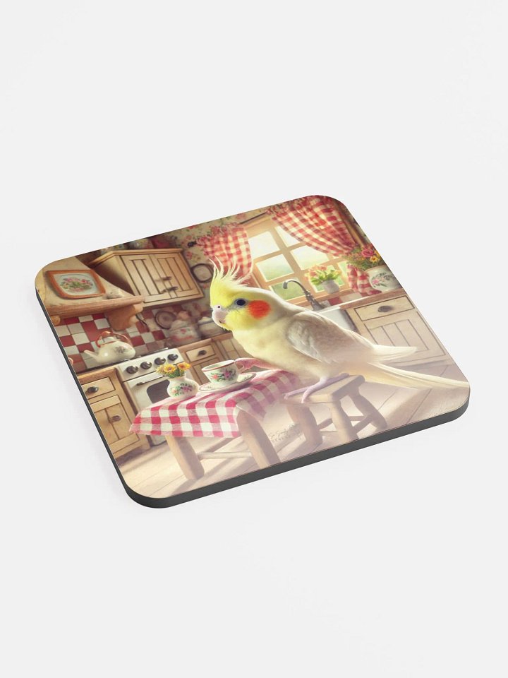 Perch & Sip – Glossed Cork Coaster with Parakeet Art 1 product image (2)