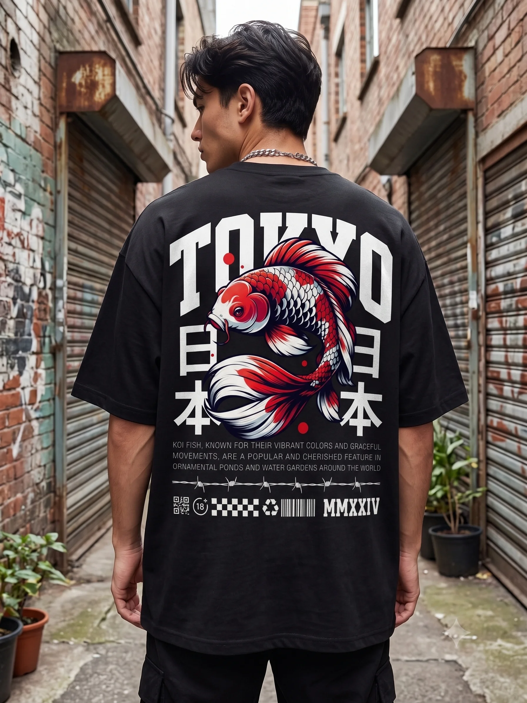 Tokyo Koi Fish Japanese Streetwear Graphic Tee – Awaken Aesthetic Oversized T-Shirt product image (1)