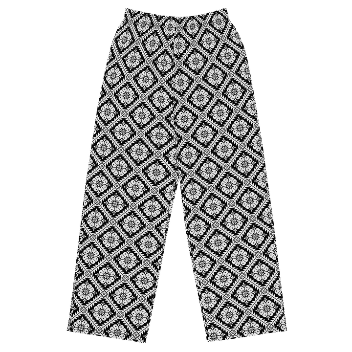 Black and White Tatreez Wide Leg Unisex Pants product image (1)