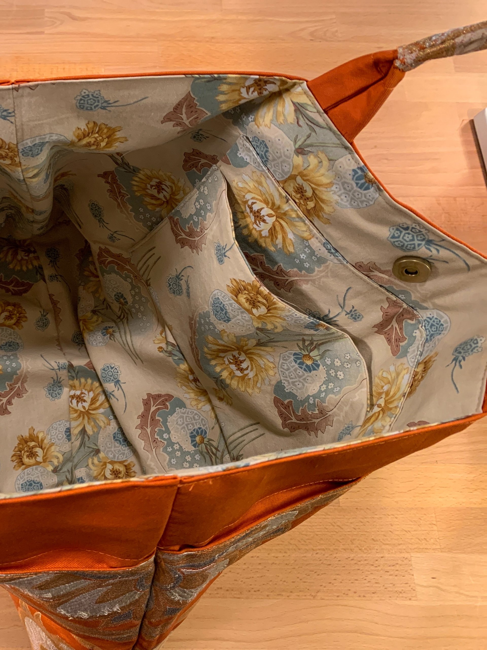 Upcycled Japanese Orange Silk Obi Tote Bag ~ Handmade with Vintage Japanese Kimono Textiles product image (6)