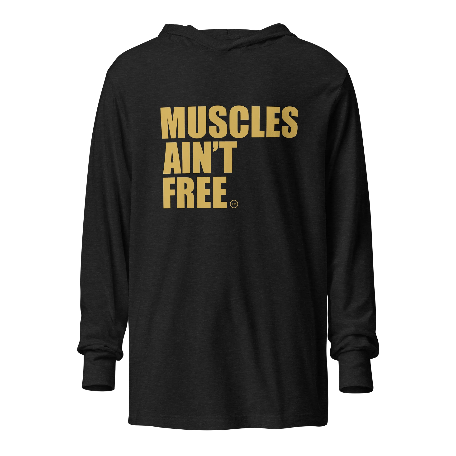 The "Muscles Ain't Free" Minimalist Gold Lightweight Hooded Tee product image (1)