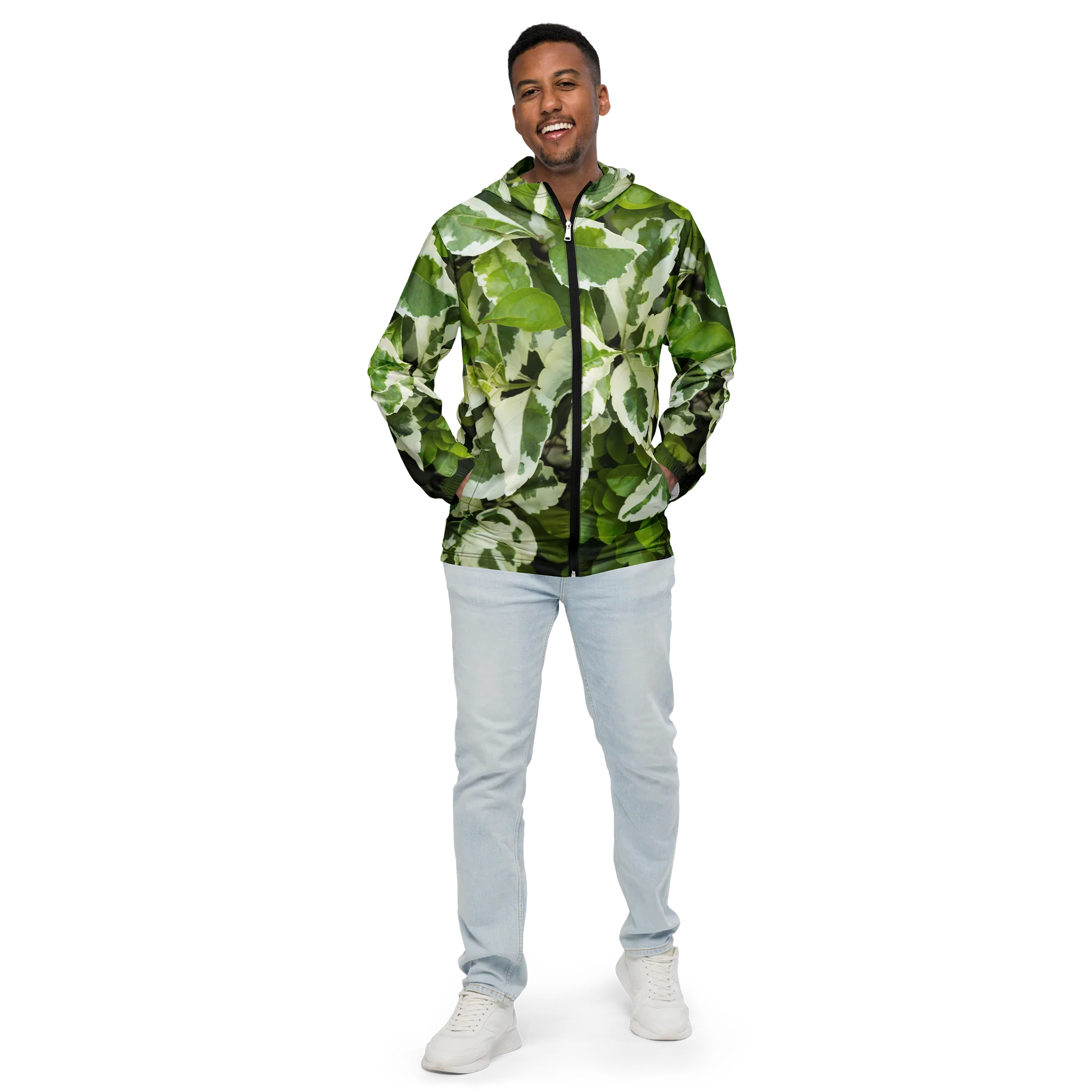 Moss & Parch All-Over Print Earthy Forest Green Water-Resistant Windbreaker product image (1)