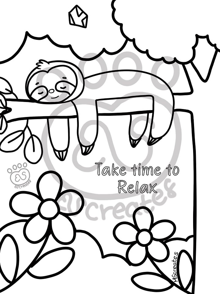 Sloth- mental health coloring page product image (2)