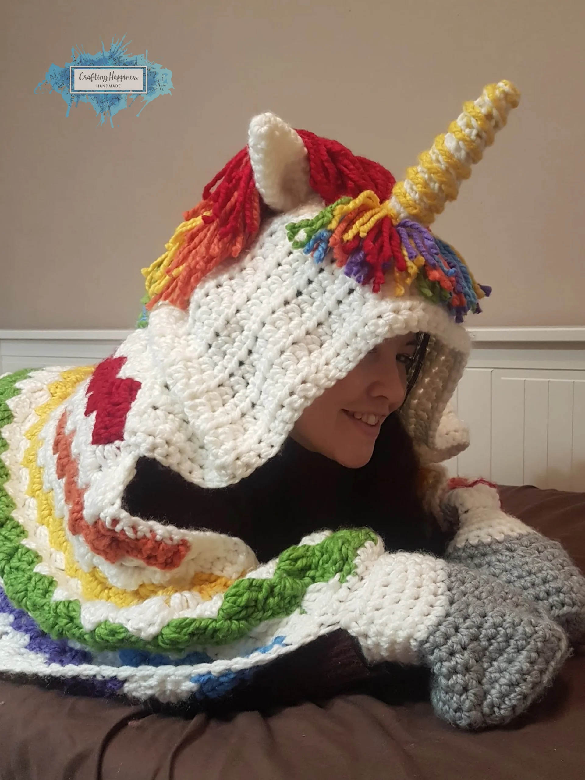 Rainbow Unicorn Hooded Blanket Crochet Pattern, Kids & Adults (PDF Pattern) product image (3)