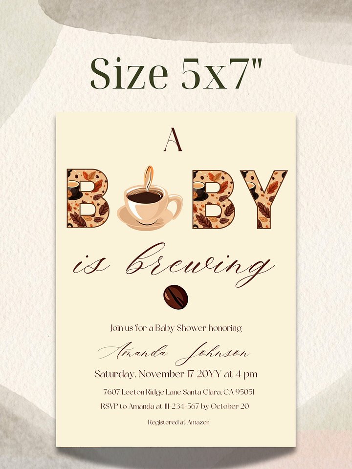 Coffee Baby Shower Invitation Template, Rustic A Baby is Brewing Baby Shower Invite, Coffee Bean Themed Brunch Idea, Digital Download Canva product image (2)