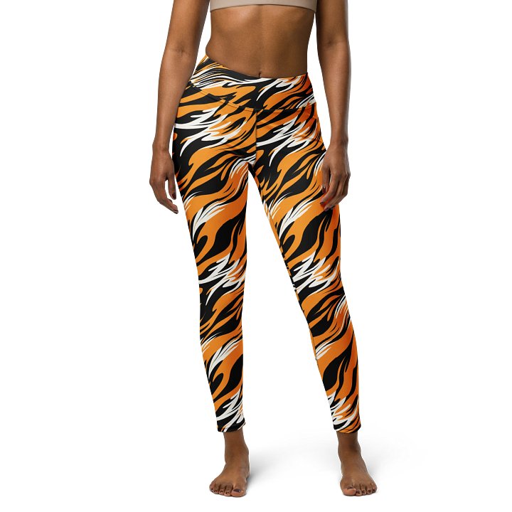 Fierce Flames Print Leggings - Bold Orange, Black & White Design product image (1)