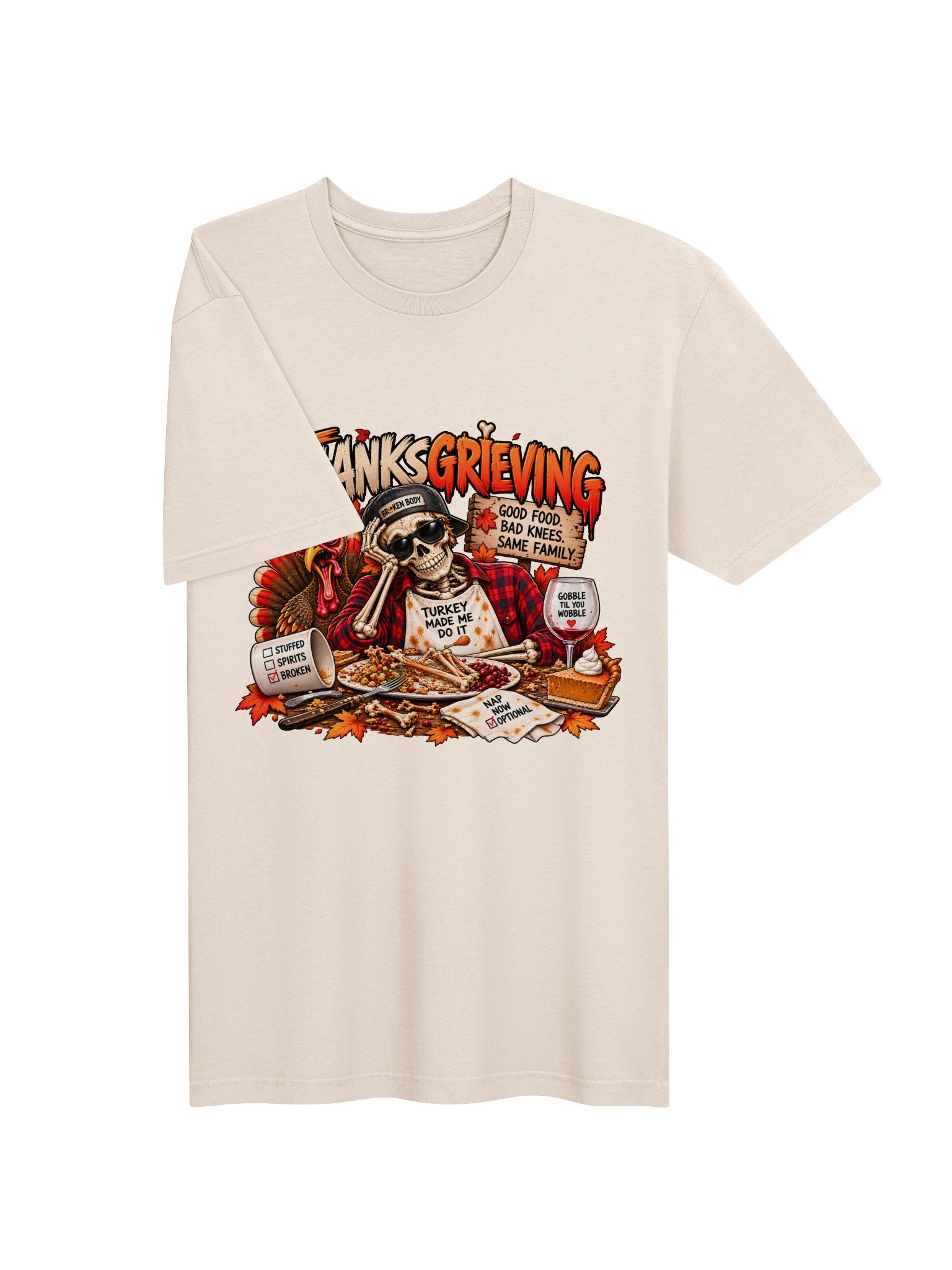 Funny Thanksgiving Shirt — Thanksgrieving, Good Food, Bad Knees | Broken Turkey™ product image (4)