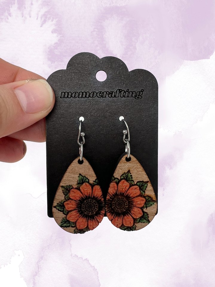 Hand Colored Wood Flower Earrings product image (1)
