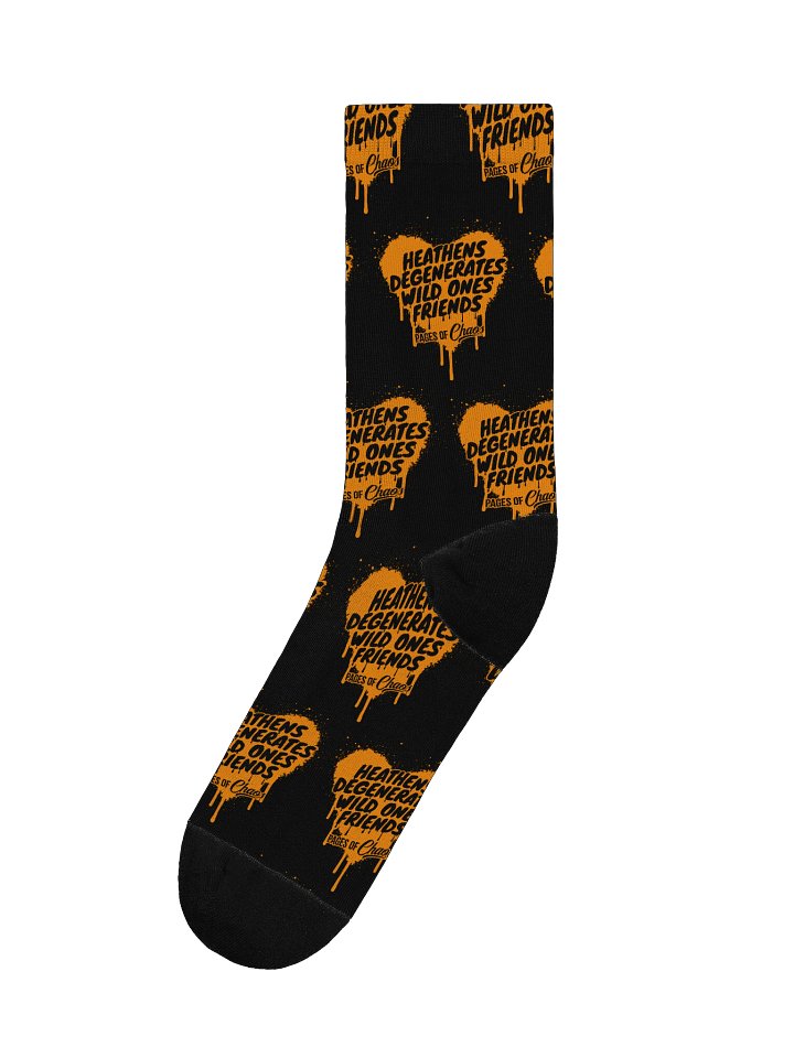 Heathens, Degenerates,Wild Ones, and Friends Black Socks (Orange Text) product image (1)