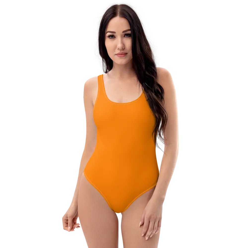 Plain Color Orange One-Piece Swimsuit product image (1)