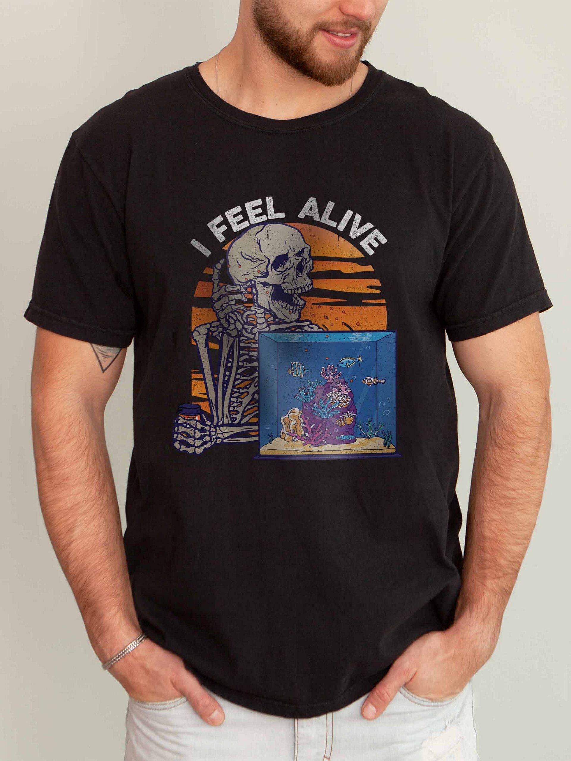I Feel Alive Reef Tank Shirt – Saltwater Aquarium Skeleton Graphic Tee for Reef Hobbyists product image (2)