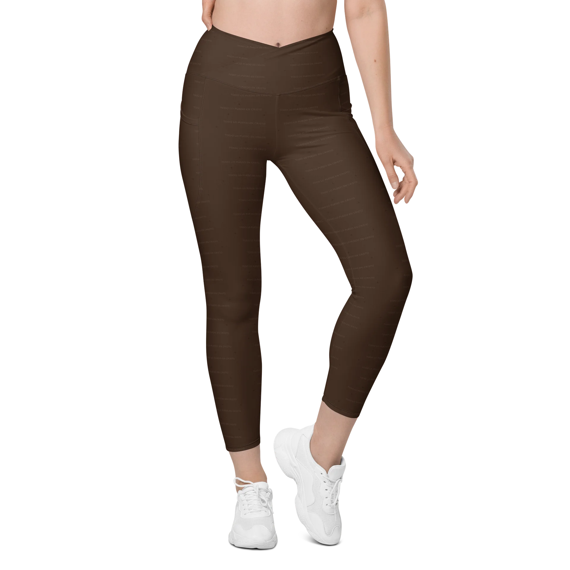 Crossover Leggings with Pockets — Women Who Lift (Chocolate) product image (1)