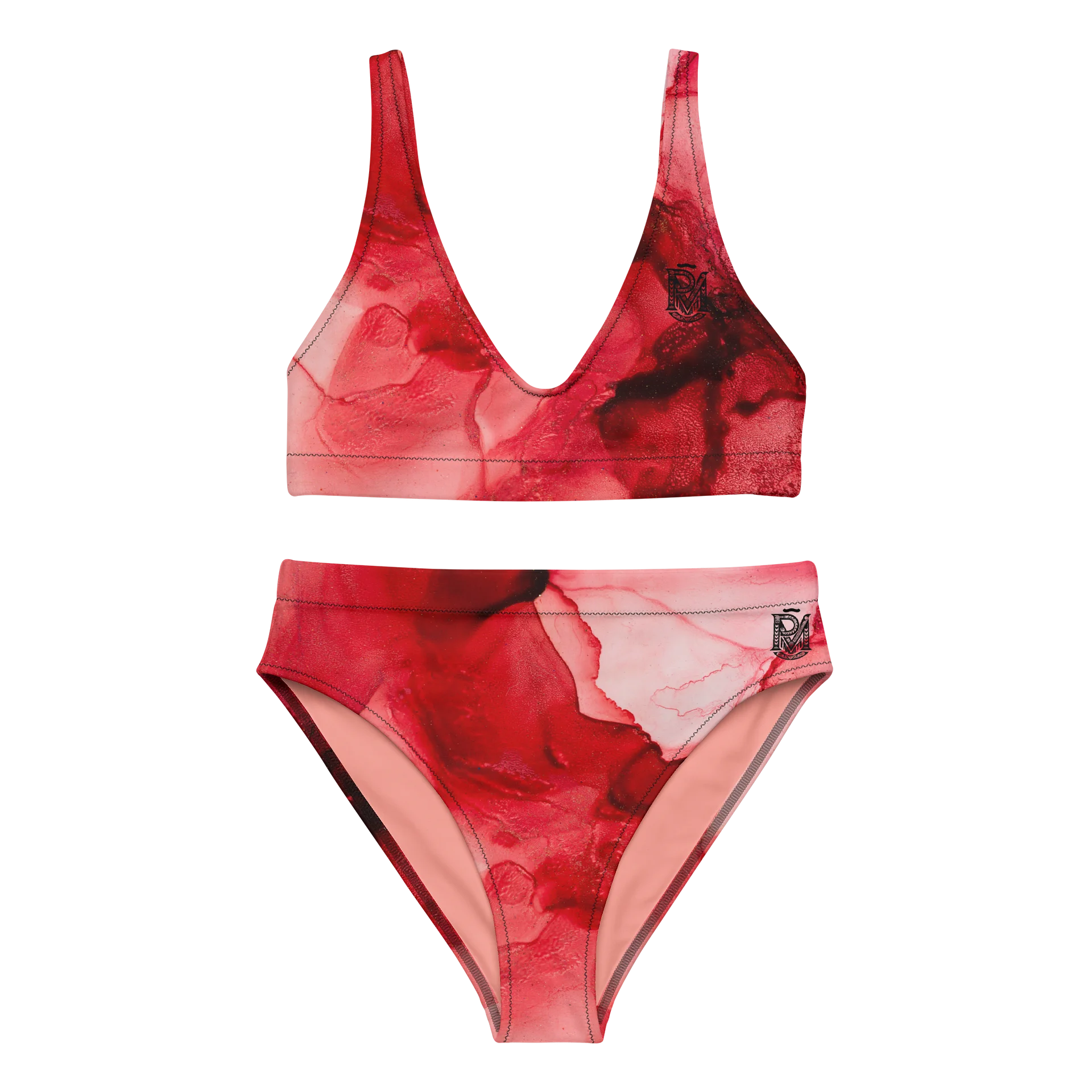 Bikini taille haute abstrait Crimson Bloom PU MANATU product image (2)