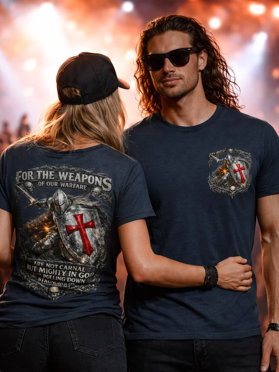 Weapons of Our Warfare 2 Corinthians 10:4 Christian Warrior T-Shirt - Knight Shield Cross Spiritual Battle Tee product image (2)