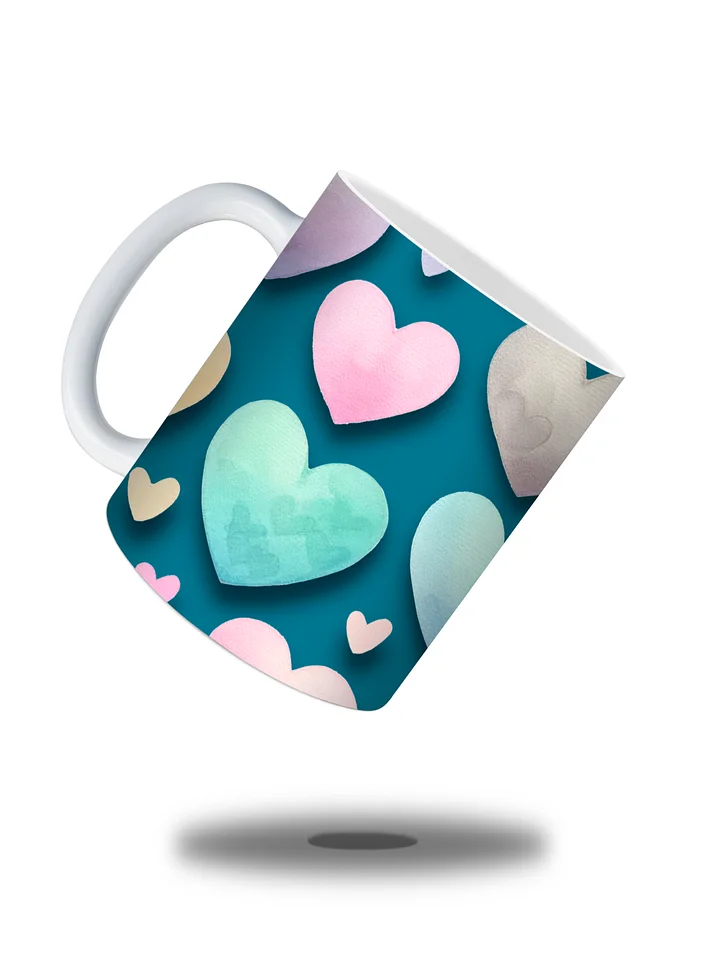 (Teal) Colorful Hearts 11oz Coffee Mug – Cute and Romantic Love-Themed Ceramic Cup – Perfect for Valentine's Day, Anniversaries, or Daily Use product image (2)