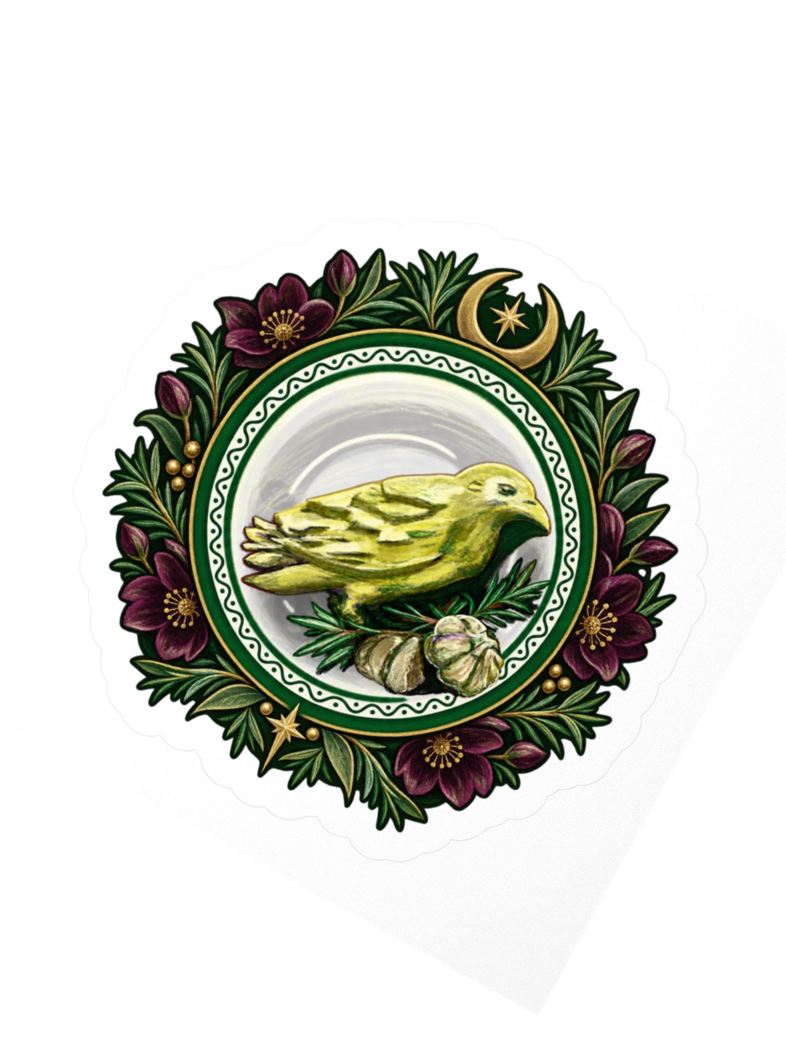Moonlit Garlic Bird Floral Emblem Kiss Cut Sticker product image (5)