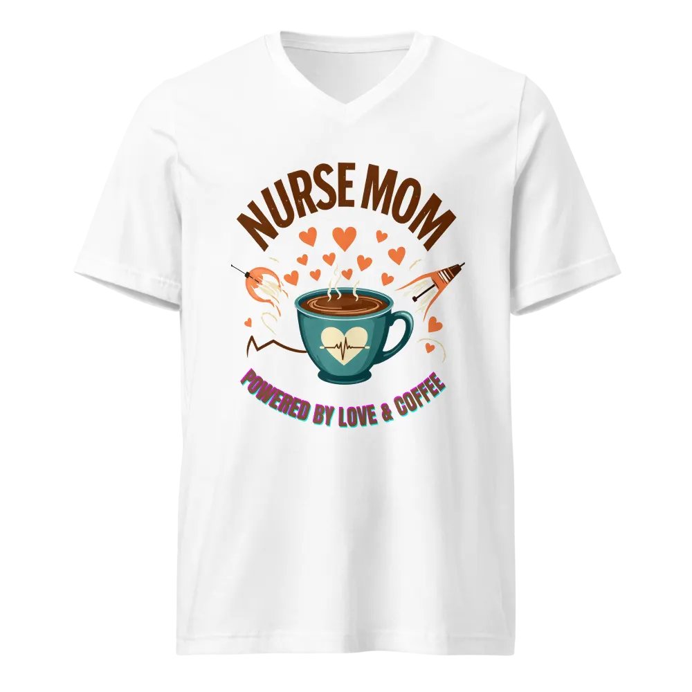 Heartbeat Nurse Mom, powered by coffee V-Neck Tee product image (5)