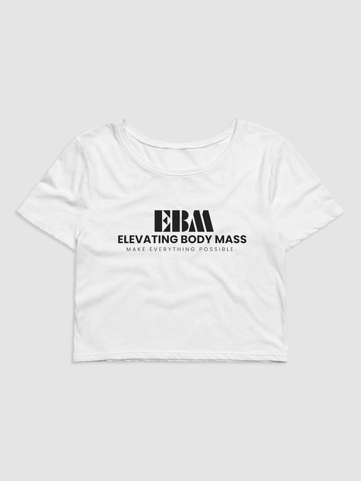 EBM White Women's Crop Baby Tee (Black Logo) product image (1)