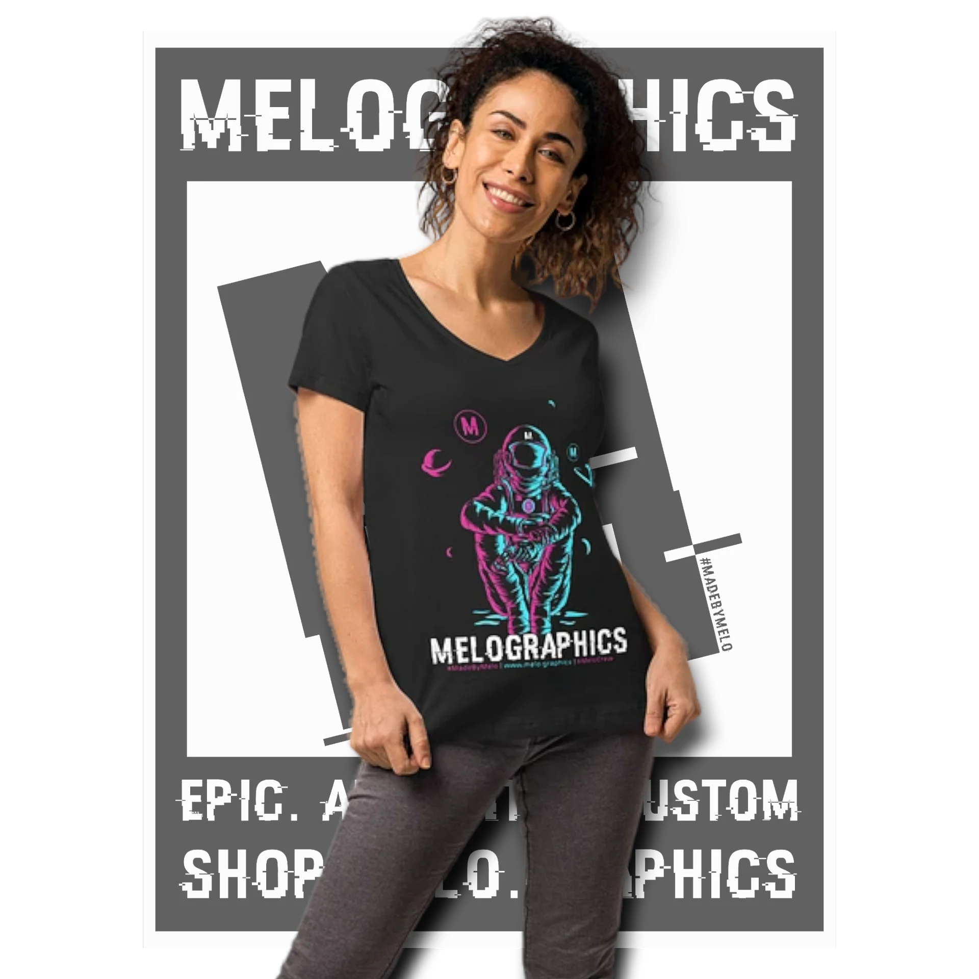 #MeloCrew Vibes: Duotone - Classic Women's V-Neck T-Shirt | #MadeByMELO product image (1)