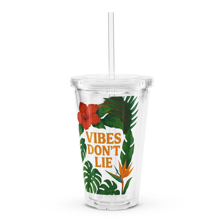 Vibes Don’t Lie” 16 oz Clear Tumbler – Double Wall, Bold Energy product image (1)