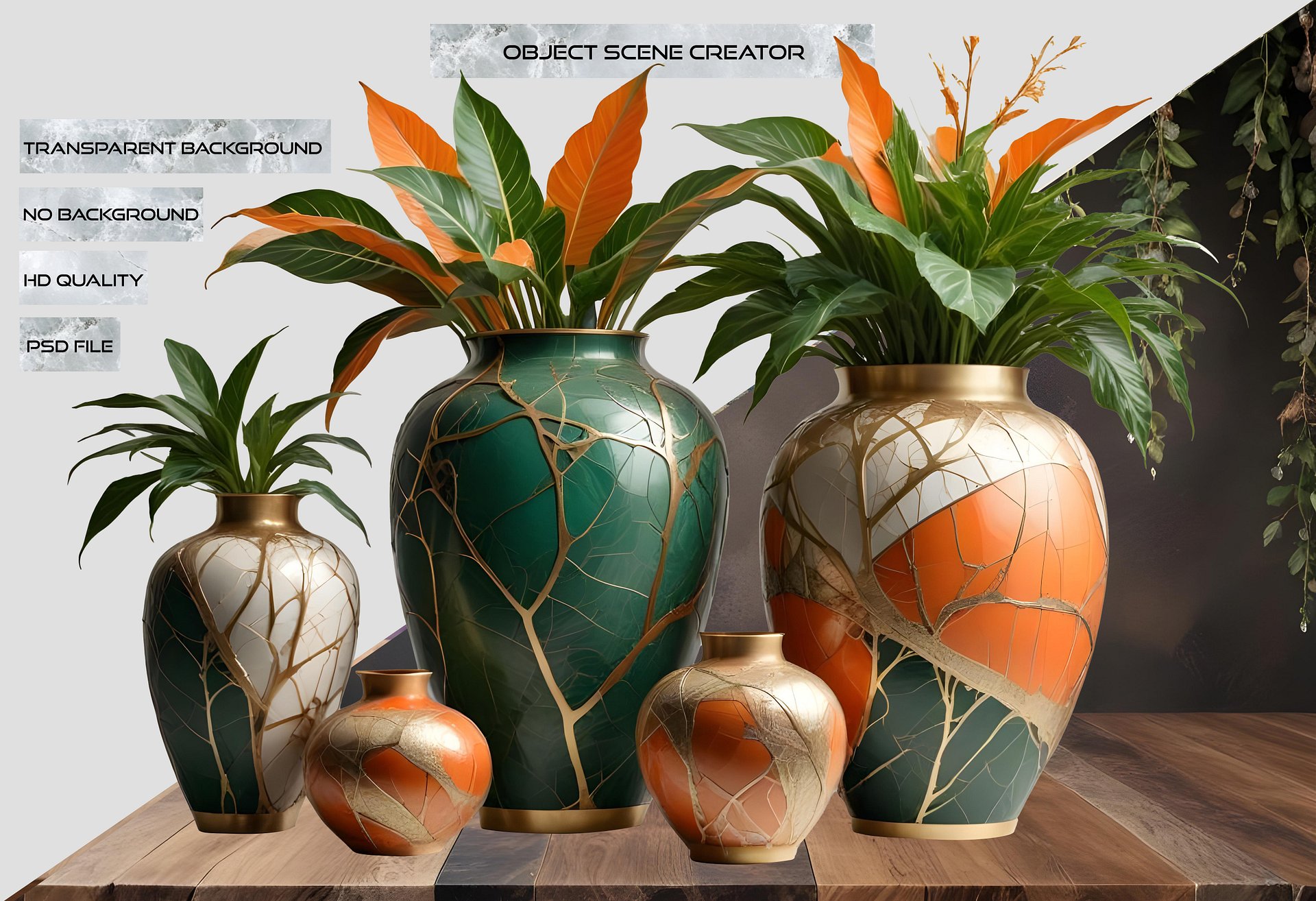 Harvest Elegance – Vase Kintsugi spa decor PNG product image (2)