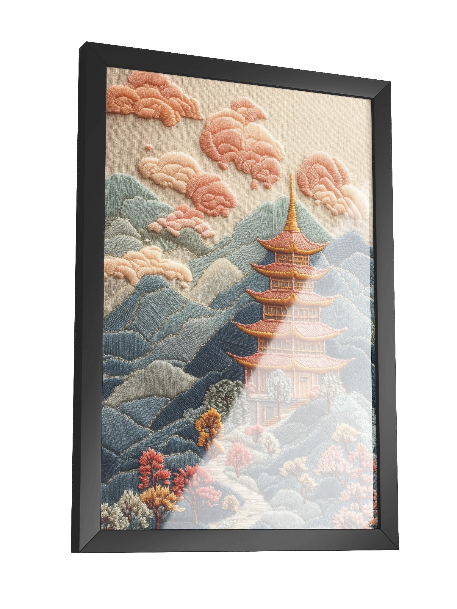 Autumn Somewhere in Japan | Embroidery-Style Wall Art — Framed Print product image (11)