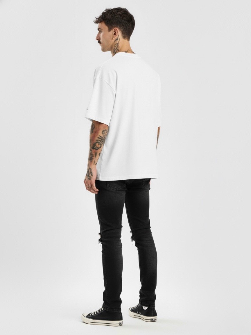 FMB ∣ JETLAG DINO Left Chest Embroidered Oversized Tee White product image (6)