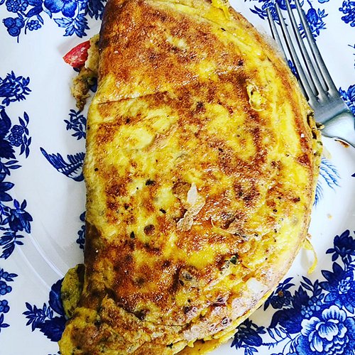 Omelet made with tomato from my garden.
