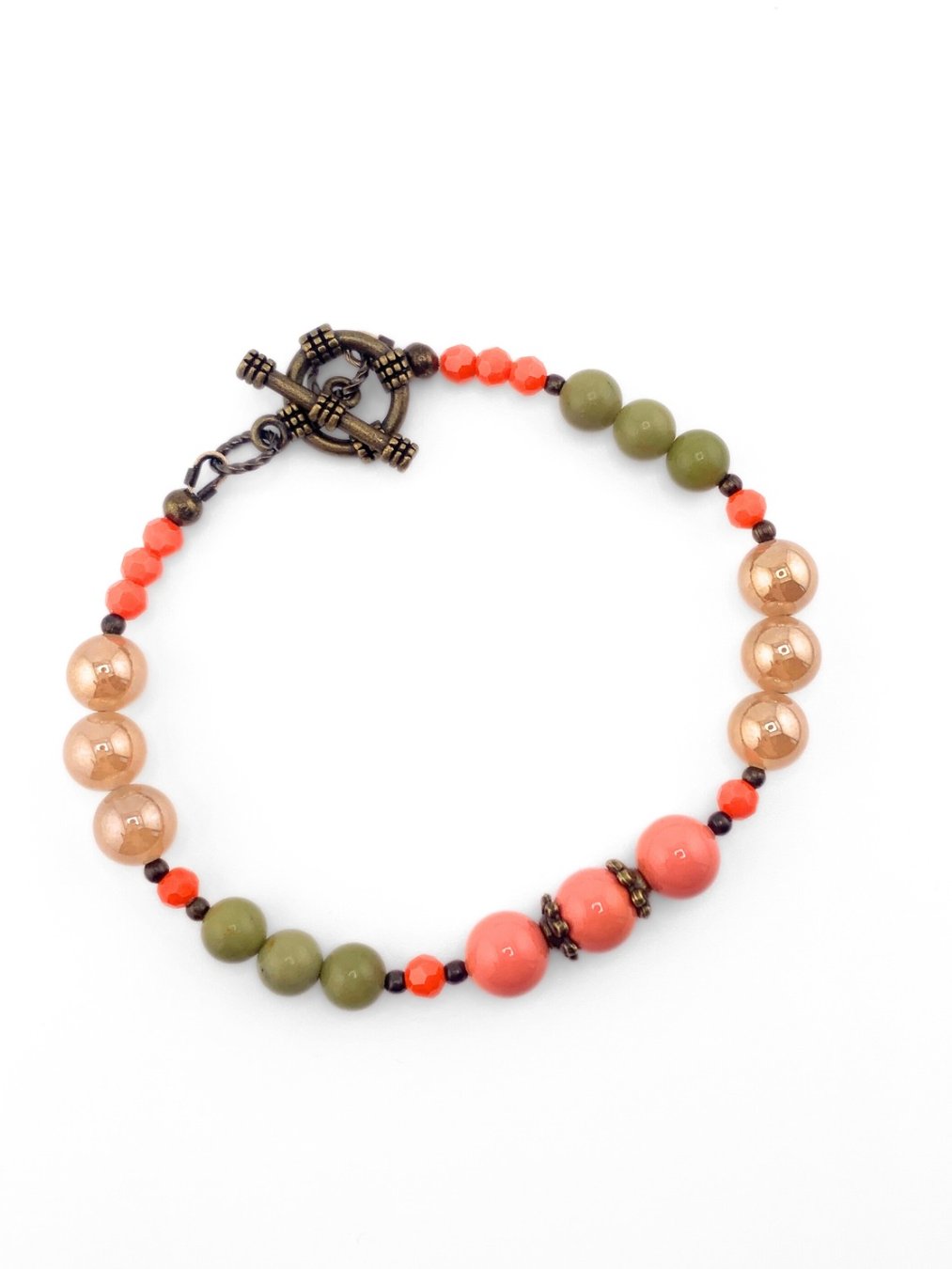 Glass Beaded Single Strand Necklace Set - Peach, Green product image (4)