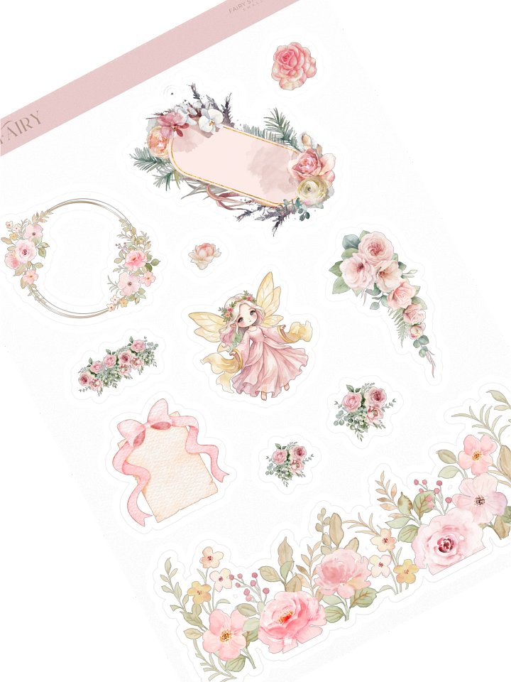 Blush Rose Fairy Watercolor Kiss-Cut Sticker Sheet product image (1)